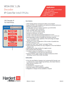 Fill out the form to receive your copy of the VESA DSC 1.2b Decoder for Intel FPGAs product brief