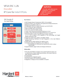 Fill out the form to receive your copy of the VESA DSC 1.2b Encoder for Intel FPGAs product brief